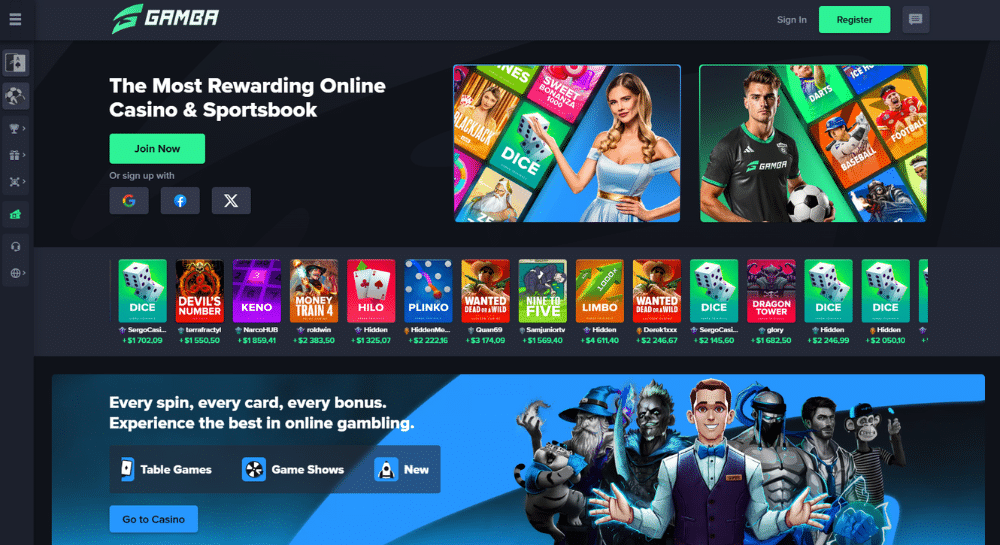 Gamba Casino Homepage