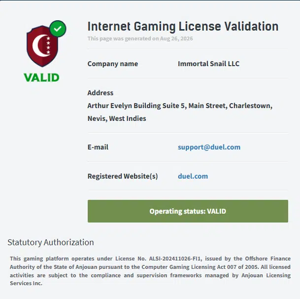 duel anjouan license