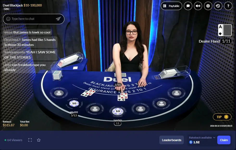 duel live blackjack